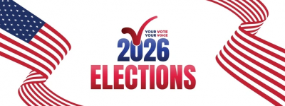 Image of split flag with 2026 Elections in center