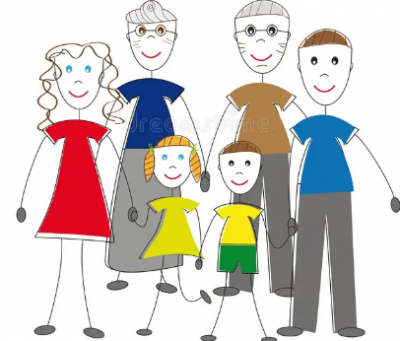 Drawing of stick figure family