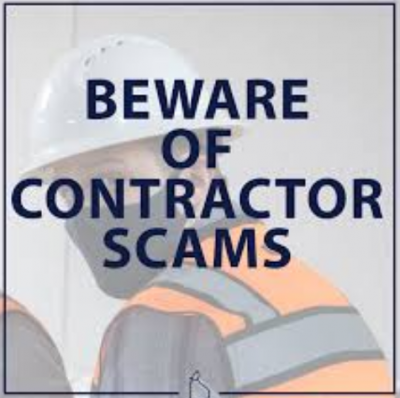 Contractor image covered by beware of contractor scam words