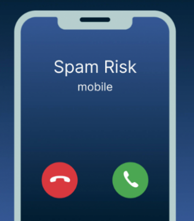 Cell phone image with Spam Risk on the screen